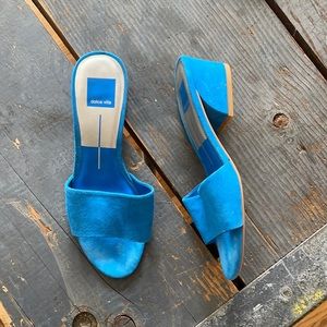 Dolce Vita Cobalt Suede low geometric heel slides